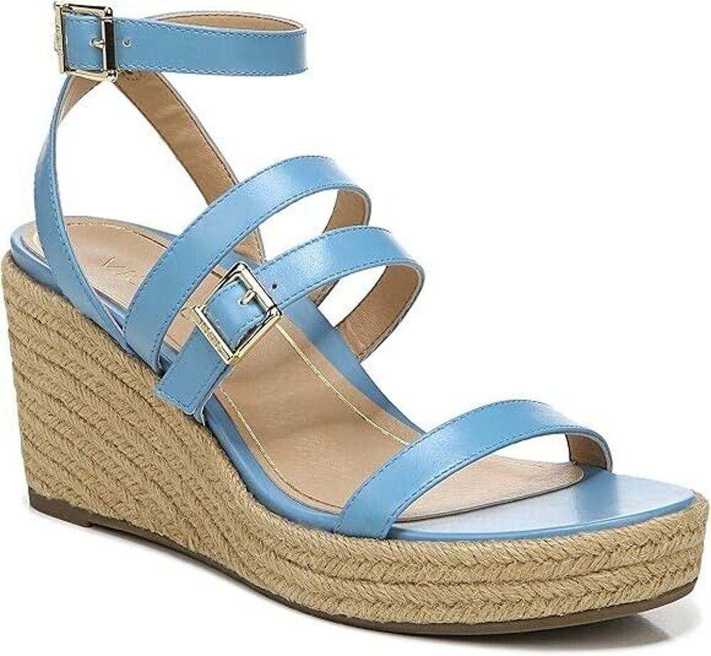 Vionic Sabina Wedge Sandals Women's 6.5 M Blue Leather Platform Ankle Strap S64